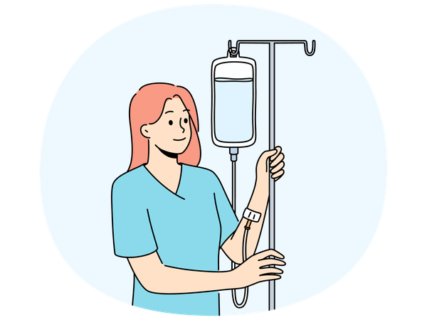 Happy woman with intravenous saline drip  Illustration