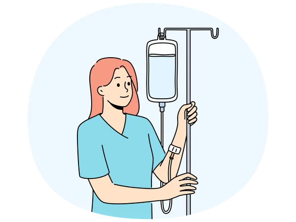 Happy woman with intravenous saline drip  Illustration