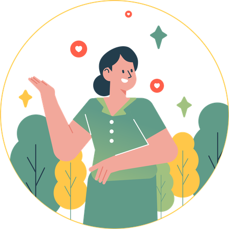 Happy Woman With Nature  Illustration