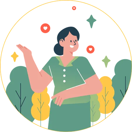 Happy Woman With Nature  Illustration