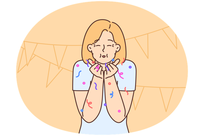 Happy woman with party accessories celebrate birthday  Illustration