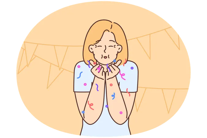 Happy woman with party accessories celebrate birthday  Illustration