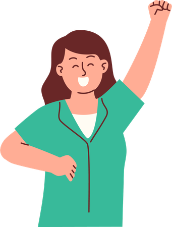 Happy Woman with Raised Hand  Illustration