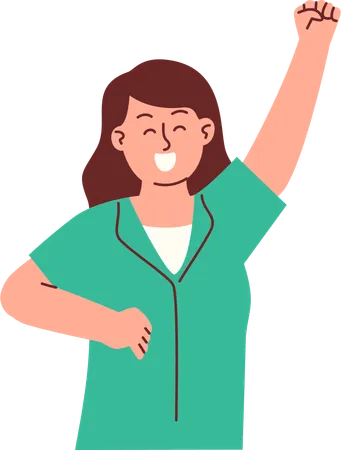 Happy Woman with Raised Hand  Illustration