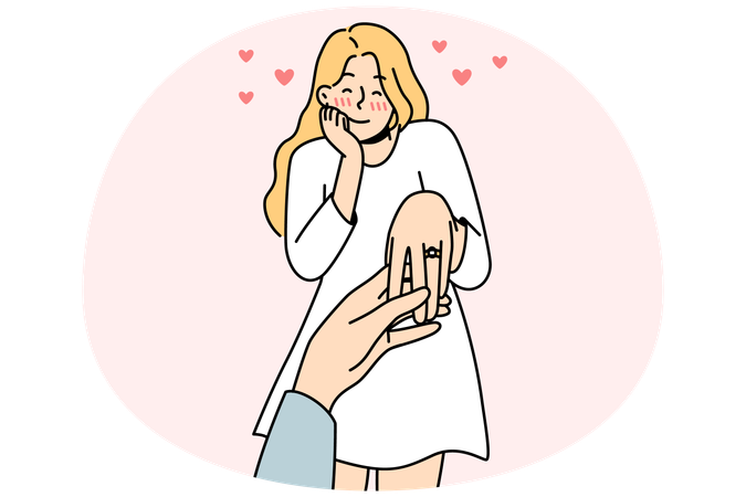 Happy woman with ring on finger  Illustration