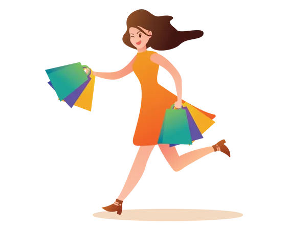 Happy woman with shopping bags  Illustration