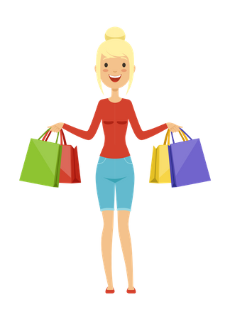 Happy woman with shopping bags  イラスト