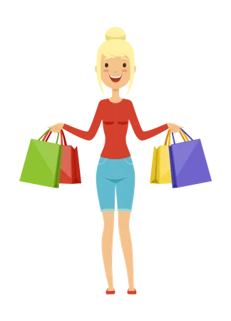 Happy woman with shopping bags  イラスト