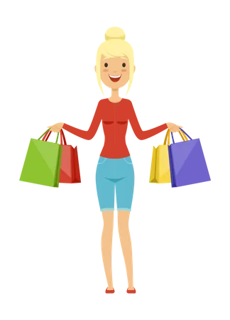 Happy woman with shopping bags  Illustration