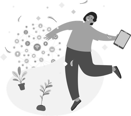 Happy Woman with Social Networking  Illustration