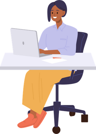 Happy woman working on laptop  イラスト