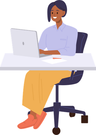 Happy woman working on laptop  Illustration