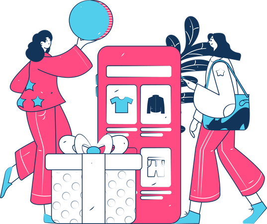 Happy Women Doing Shopping  Illustration