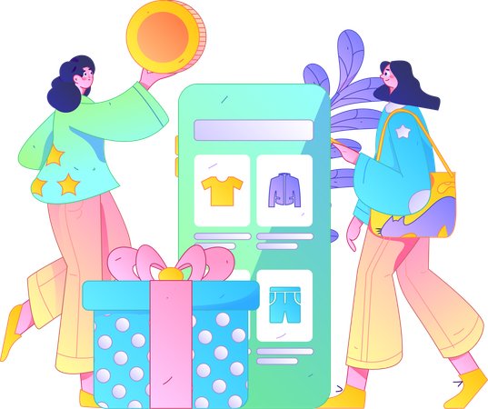 Happy women doing shopping  Illustration