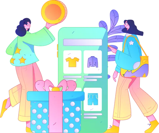 Happy women doing shopping  Illustration