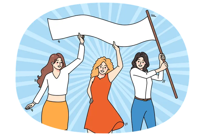 Happy women with banner on international woman day  Illustration