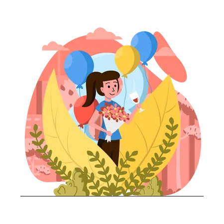 Women Day Concept Scenes Set Men Give Flowers Congratulate On Holiday Young Girls Take Selfie Celebrating Collection Of People Activities Vector Illustration Of Characters In Flat Design Illustration
