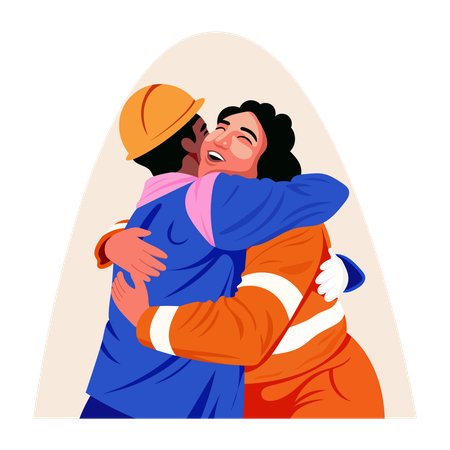 Happy workers hugging each other  Illustration