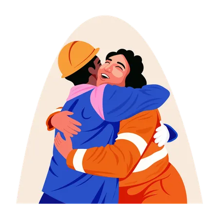 Happy workers hugging each other  Illustration