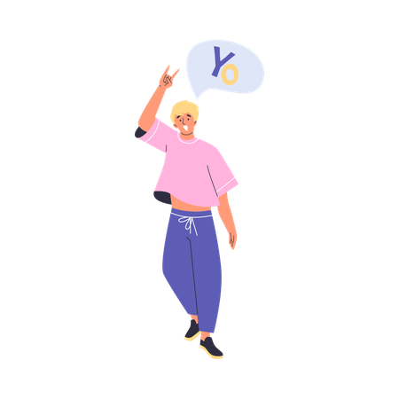 Happy young boy gesture with fingers and say Yo  Illustration