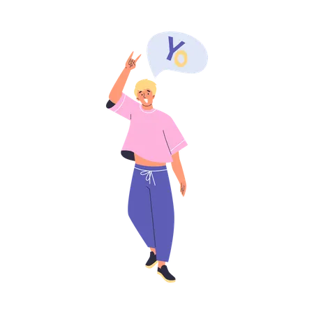 Happy young boy gesture with fingers and say Yo  Illustration