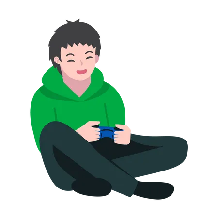 Happy Young Boy Playing Online Games  Illustration