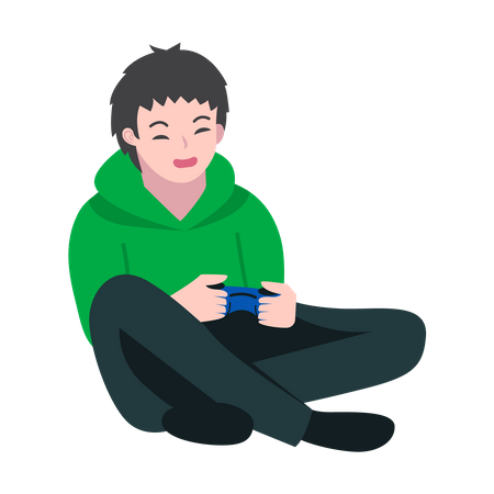 Happy Young Boy Playing Online Games  Illustration