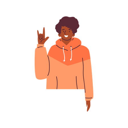 Happy young boy showing love gesture with sign language  Illustration