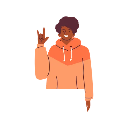 Happy young boy showing love gesture with sign language  Illustration