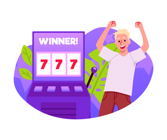 Happy young boy win at slot machine  Illustration