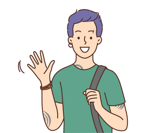 Happy young boy with bag  Illustration