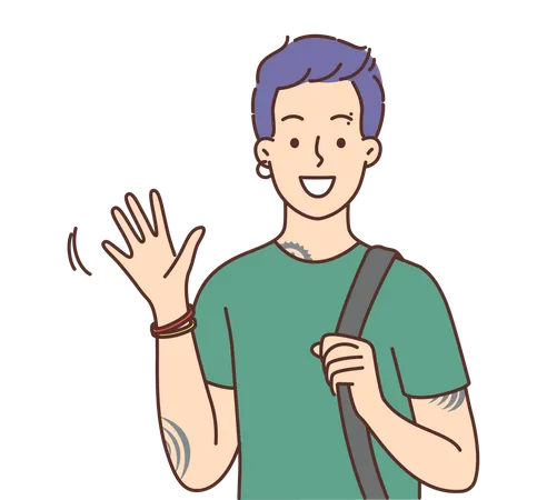 Happy young boy with bag  Illustration