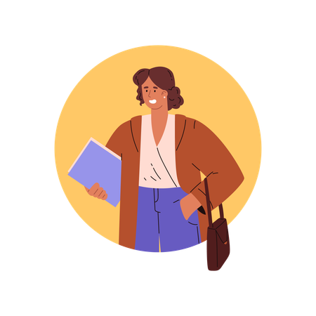 Happy young business woman with folder of documents  Illustration