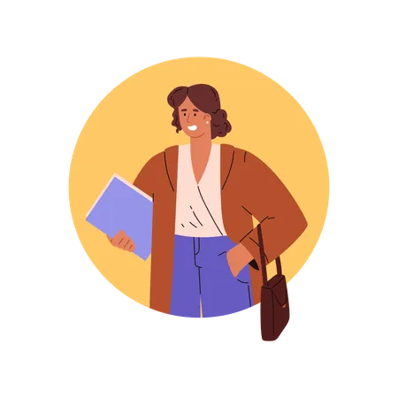 Happy young business woman with folder of documents  Illustration