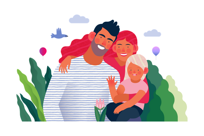Happy Young couple and daughter Illustration