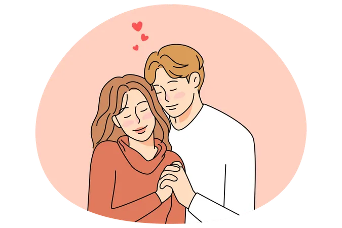 행복한 젊은 커플이 포옹하며 낭만적인 관계를 즐긴다  일러스트레이션