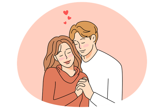 Happy young couple hug enjoy romantic connection  Illustration