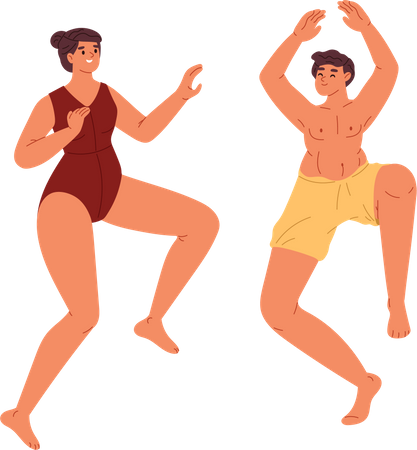 Happy young couple in swimsuit dancing on beach party  Illustration