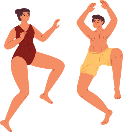 Happy young couple in swimsuit dancing on beach party  Illustration