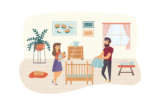 Happy young family with baby Illustration