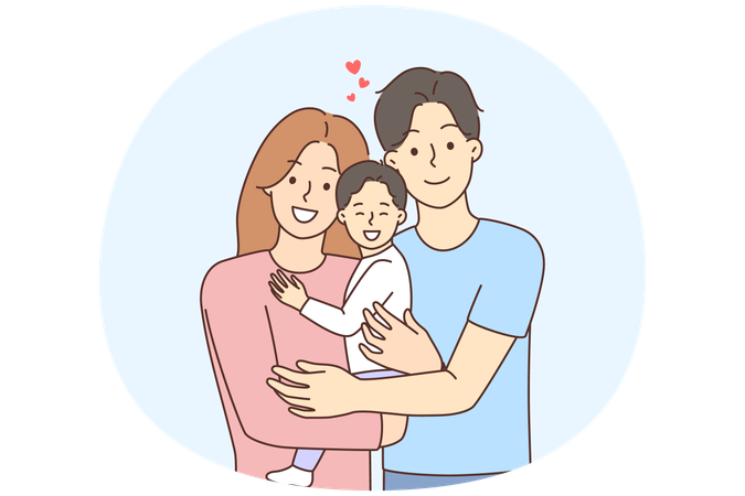 Happy young family with baby child in hands  Illustration