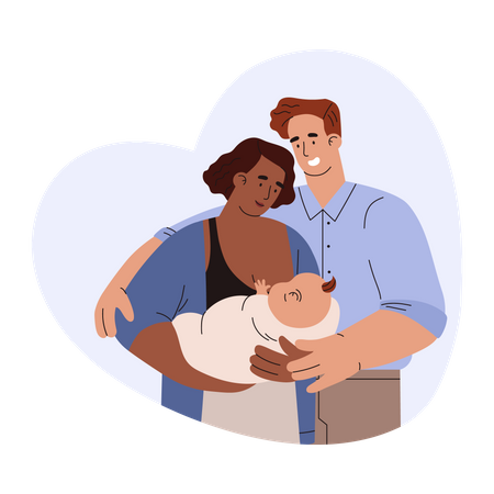Happy young family with newborn baby  Illustration
