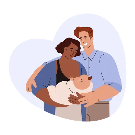 Happy young family with newborn baby  Illustration