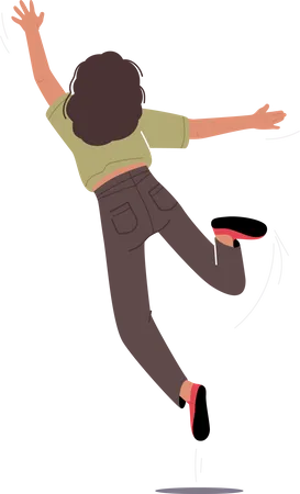 Happy Young Female Jumping  Illustration