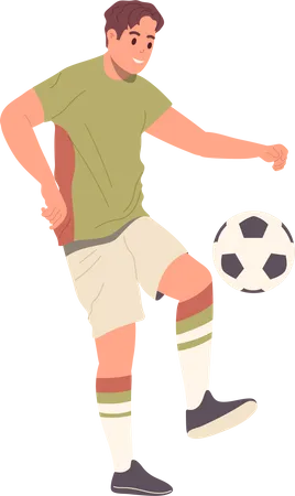 Happy Young Man Football Player Training Kicking Soccer Ball On Foot Isolated On White Background Vector Illustration Of Teenager Boy Dribbling Practicing Pass In Team Game Sport And Recreation Illustration