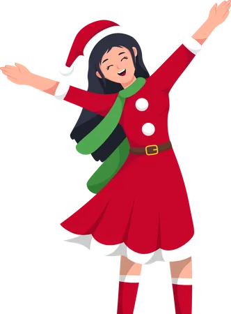 Happy Young Girl at Christmas  Illustration
