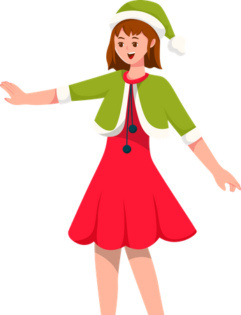 Happy Young Girl at Christmas  Illustration