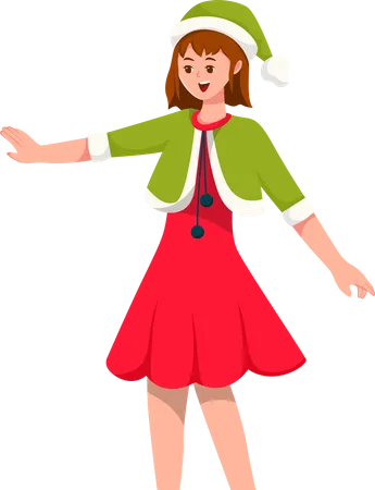 Happy Young Girl at Christmas  イラスト