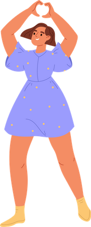 Happy young girl showing heart shape  Illustration