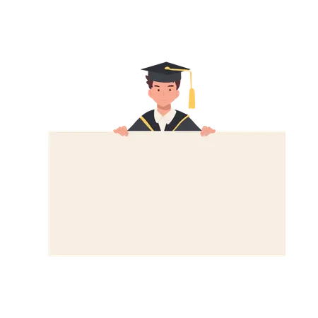 Education Graduation Concept Happy Young Graduate With Board Sign Illustration